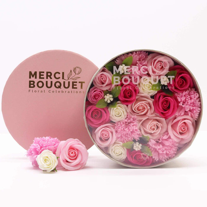 Round Soap Flower Gift Box - Pinks
