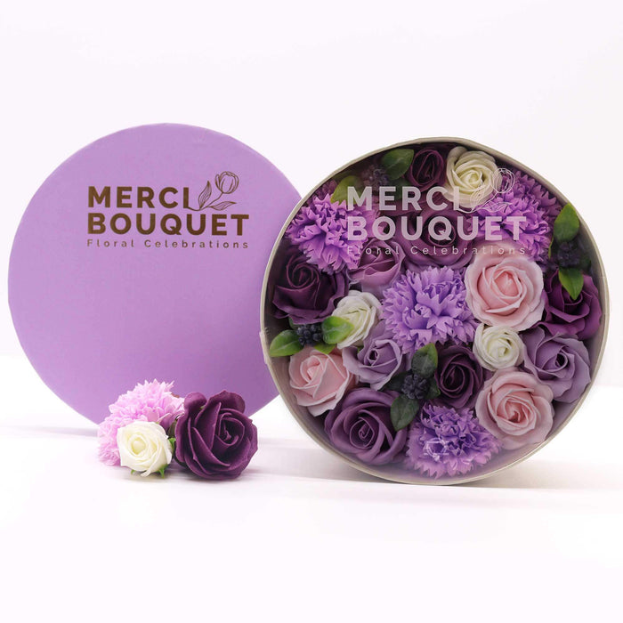 Round Soap Flower Gift Box - Lavender Rose & Carnation