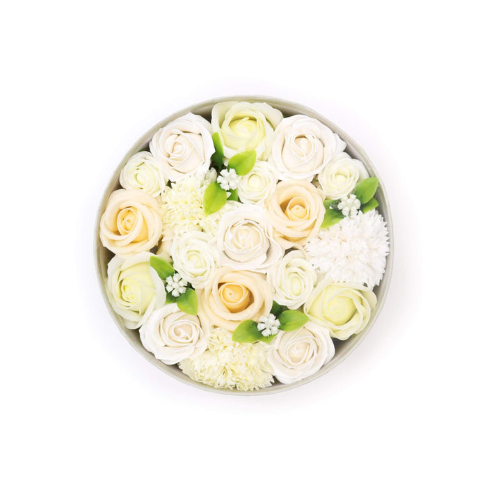 Round Soap Flower Gift Box - Whites & Ivory