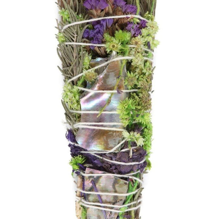 Ritual Wand Smudge Stick with Rosemary, Lavender and Abalone - 6in