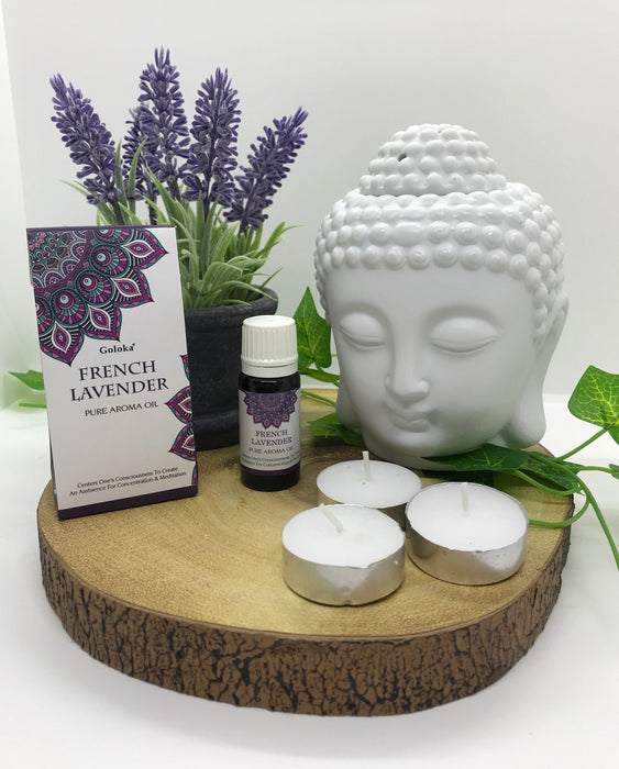 Small White Ceramic Buddha Oil Burner & Pure Aroma Oil Bundle - The Present Picker