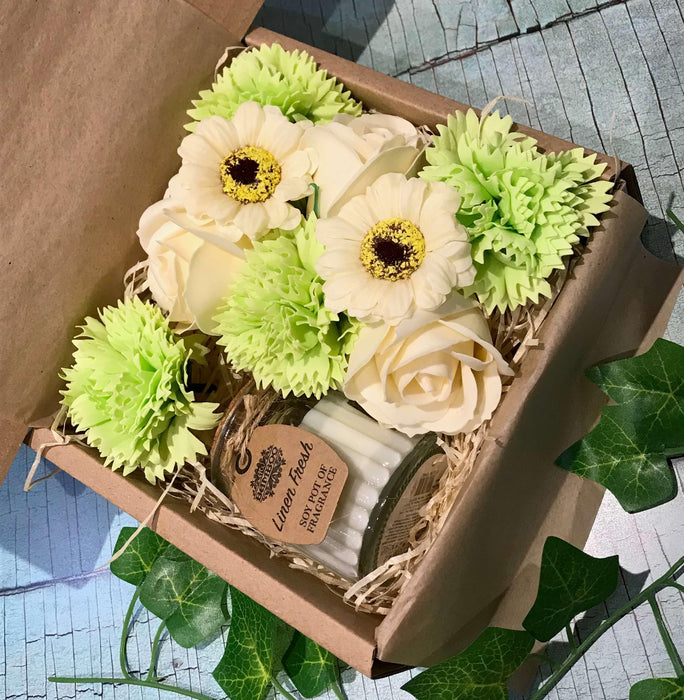 Soap Flowers & Fragranced Candle Gift Box - The Present Picker