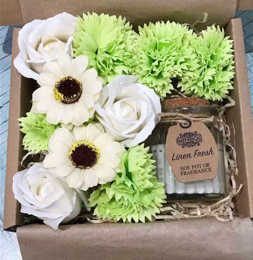 Fresh Linen Scented Candle & Soap Flower Gift Box - The Present Picker