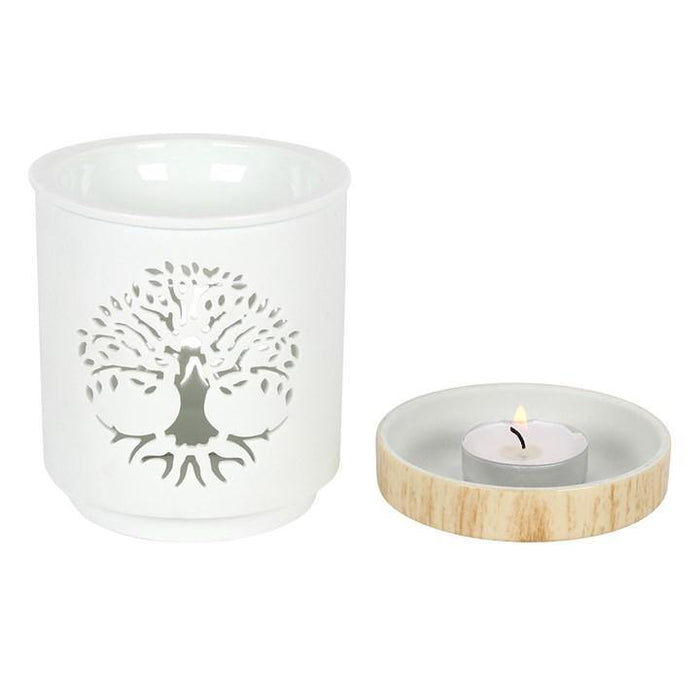 White Tree of Life Cut Out Ceramic Oil Burner - The Present Picker