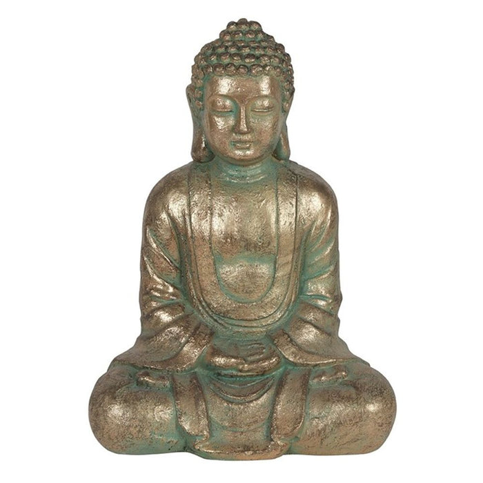 Verdigris Effect Hands In Lap Sitting Garden Buddha