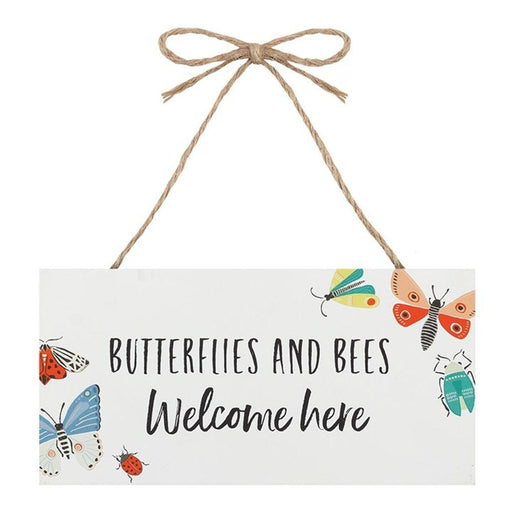 Bees and Butterflies Welcome Here Hanging Garden Sign - The Present Picker